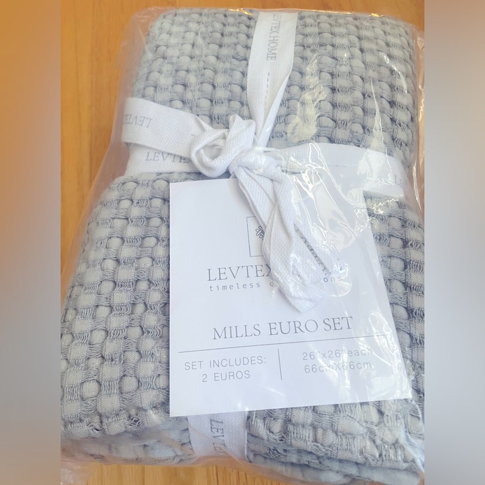 2 Gray Waffle Knit Pillow Shams